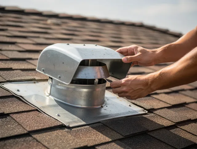 Ladera Ranch Dryer Vent Cleaning certified technician safely cleaning a roof-mounted dryer vent in Ladera Ranch