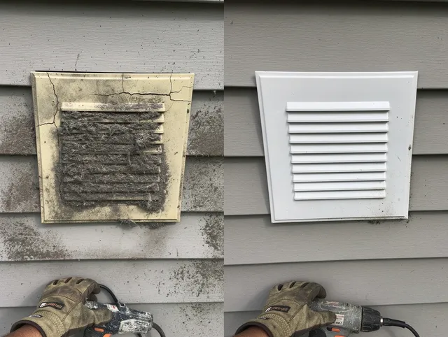 Ladera Ranch Dryer Vent Cleaning technician installing high-quality dryer vent cover at a residential property in Ladera Ranch