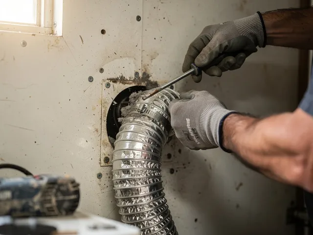 Ladera Ranch Dryer Vent Cleaning technician performing precise dryer vent hose installation in Ladera Ranch
